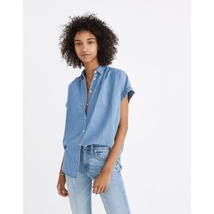Madewell Central Shirt in Roberta Indigo Button Down Short Sleeve Top Blue